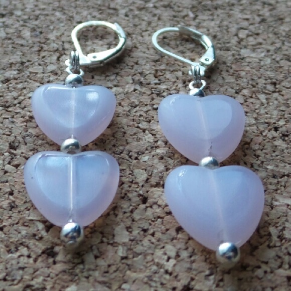 Light Pink Stone Heart Shaped Earrings - Picture 2 of 3